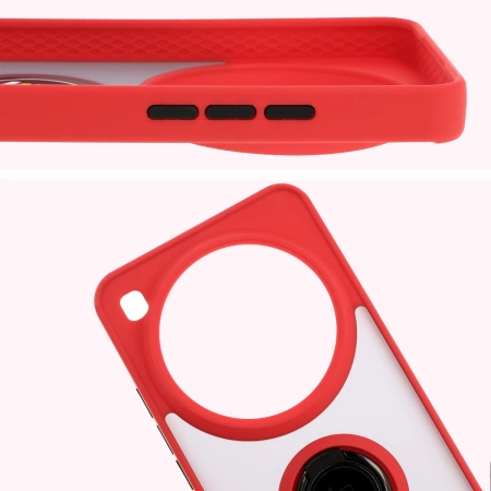 Etui z uchwytem na palec Bizon Case Hybrid Ring do Xiaomi 15 Ultra, przydymione z czerwoną ramką