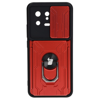Etui Bizon Case Camshield Card Slot Ring do Xiaomi 13, czerwone