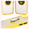 Etui z uchwytem na palec Bizon Case Hybrid Ring do iPhone 16, przydymione z żółtą ramką