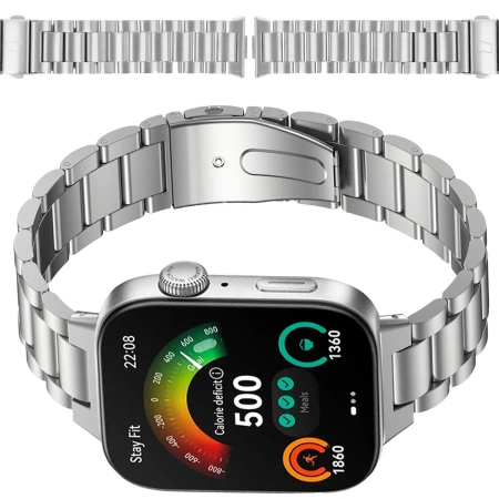 Pasek ze stali nierdzewnej Bizon Strap Watch Aura do Huawei Watch Fit 4 Pro/Fit 4/Fit 3, srebrny