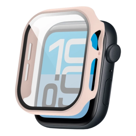 Etui ze szkłem do zegarka Bizon Case Watch Adamo do Apple Watch SE 3 / SE 2 / SE / 6 / 5 / 4 (40 mm), matowe różowe