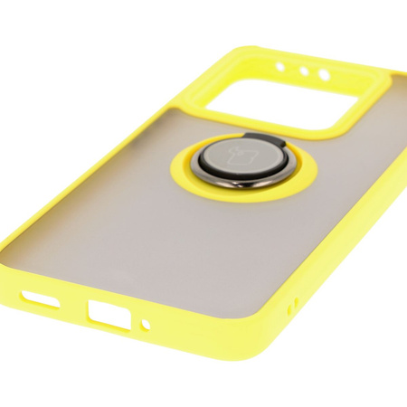 Etui z uchwytem na palec Bizon Case Hybrid Ring do Xiaomi 14T, przydymione z żółtą ramką
