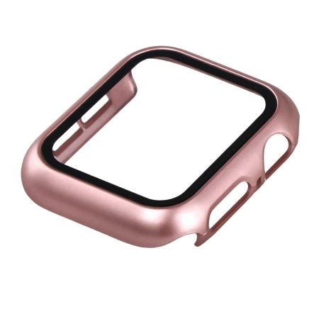 Etui ze szkłem do zegarka Bizon Case Watch Adamo do Apple Watch SE 3 / SE 2 / SE / 6 / 5 / 4 (40 mm), satynowo różowe