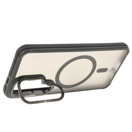 Etui z podstawką i pierścieniem magnetycznym Bizon Case Eclipse do Galaxy S25/S24, przydymione z czarną ramką