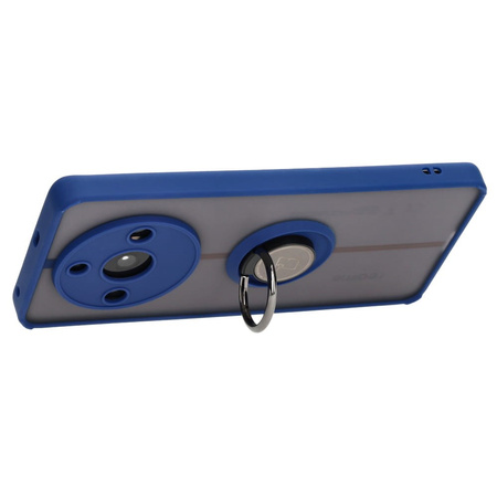 Etui z uchwytem na palec Bizon Case Hybrid Ring do Realme 11 Pro / 11 Pro+, przydymione z granatową ramką