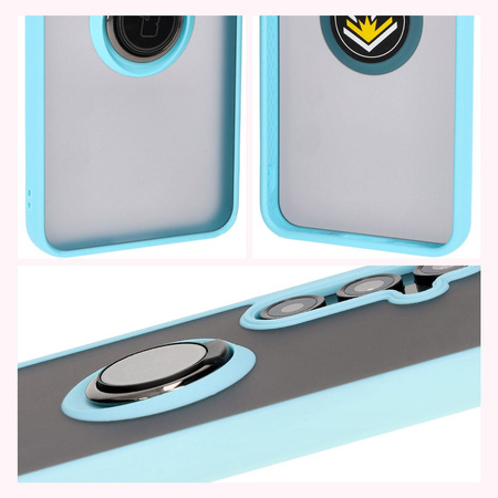 Etui z uchwytem na palec Bizon Case Hybrid Ring do Galaxy S24 FE, przydymione z jasnoniebieską ramką