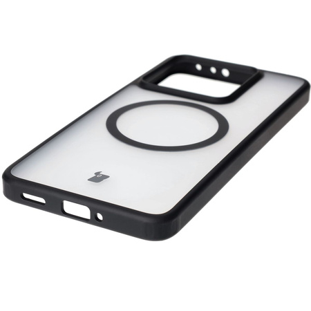 Etui z pierścieniem magnetycznym Bizon Case MatteO do Xiaomi 14T, półprzezroczyste z czarną ramką