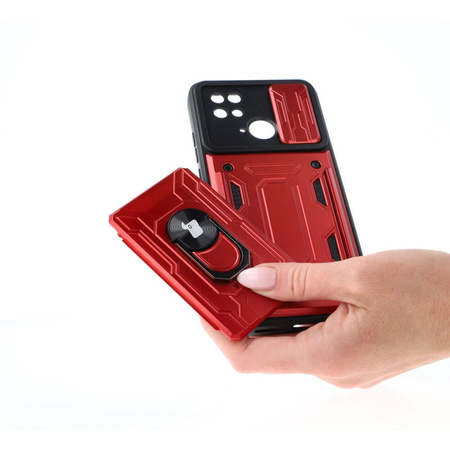 Etui Bizon Case Camshield Card Slot Ring do Xiaomi Redmi 10C, czerwone