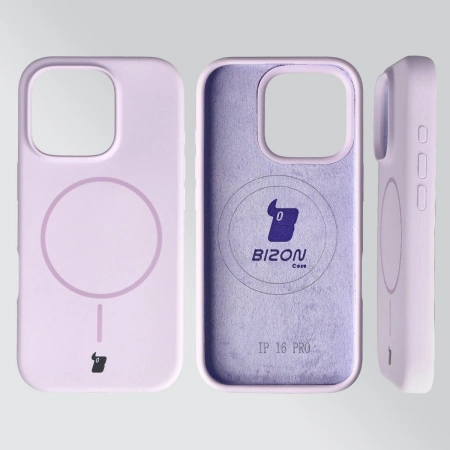 Silikonowe etui z pierścieniem magnetycznym Bizon Soft Case Magnetic do iPhone 16 Pro, jasnofioletowe
