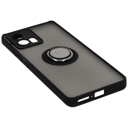 Etui z uchwytem na palec Bizon Case Hybrid Ring do Motorola Edge 30 Fusion, przydymione z czarną ramką