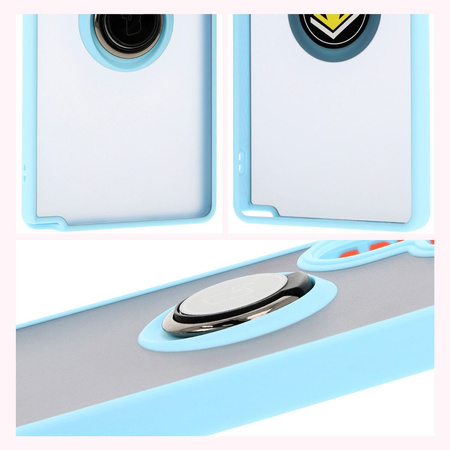 Etui z uchwytem na palec Bizon Case Hybrid Ring do Galaxy S25 Ultra, przydymione z jasnoniebieską ramką