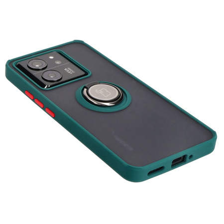 Etui z uchwytem na palec Bizon Case Hybrid Ring do Xiaomi 13T Pro / 13T, przydymione z ciemnozieloną ramką