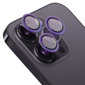 Szkło na aparat z aplikatorem Bizon Glass Snap Lens do iPhone 14 Pro/14 Pro Max, 1 zestaw, ciemnofioletowa ramka