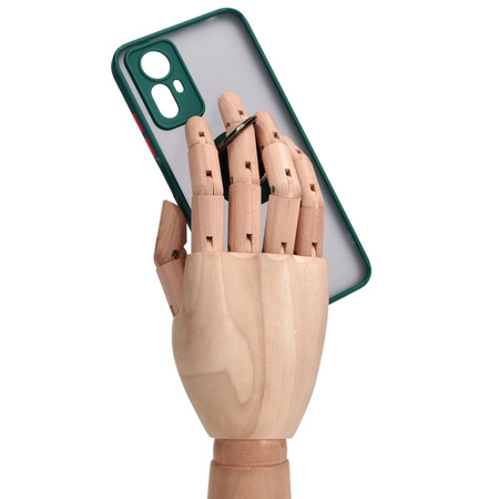 Etui z uchwytem na palec Bizon Case Hybrid Ring do Xiaomi Redmi Note 12S, przydymione z ciemnozieloną ramką