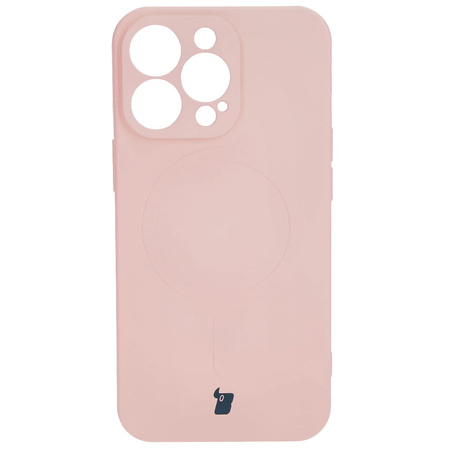 Etui silikonowe z pierścieniem magnetycznym Bizon Case Silicone Magnetic do iPhone 13 Pro, jasnoróżowe