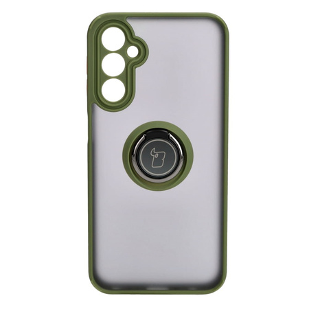 Etui z uchwytem na palec Bizon Case Hybrid Ring do Galaxy A24 4G, przydymione z zieloną ramką