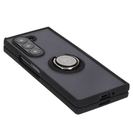 Etui z uchwytem na palec Bizon Case Hybrid Ring do Galaxy Z Fold6, przydymione z czarną ramką