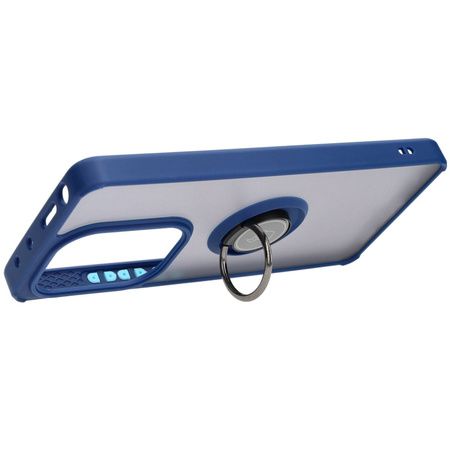 Etui z uchwytem na palec Bizon Case Hybrid Ring do Xiaomi Poco M6 Pro 4G / Xiaomi Redmi Note 13 Pro 4G, przydymione z granatową ramką