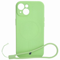 Etui silikonowe z pierścieniem magnetycznym Bizon Case Silicone Magnetic do iPhone 15, jasnozielone