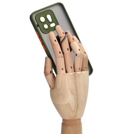 Etui z uchwytem na palec Bizon Case Hybrid Ring do Xiaomi 13, przydymione z zieloną ramką