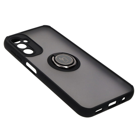 Etui z uchwytem na palec Bizon Case Hybrid Ring do Galaxy A14 4G / 5G, przydymione z czarną ramką