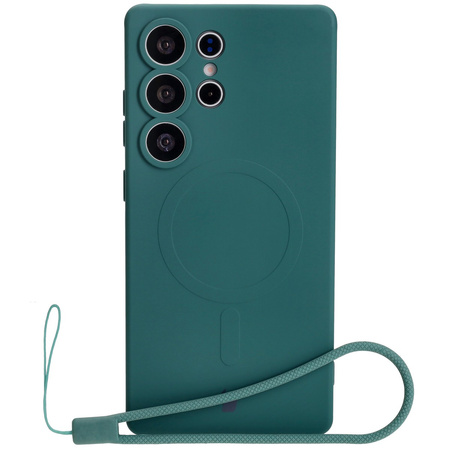 Silikonowe etui z pierścieniem magnetycznym Bizon Case Silicone Magnetic do Galaxy S25 Ultra, ciemnozielone