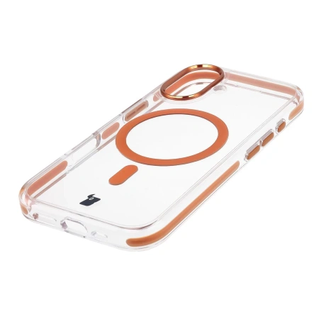 Etui z pierścieniem magnetycznym Bizon Case Marco do iPhone 17, przezroczyste z pomarańczową ramką