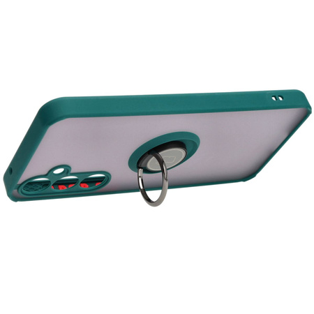 Etui z uchwytem na palec Bizon Case Hybrid Ring do Galaxy A55 5G, przydymione z ciemnozieloną ramką
