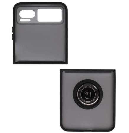 Etui z uchwytem na palec Bizon Case Hybrid Ring do Motorola Razr 40, przydymione z czarną ramką