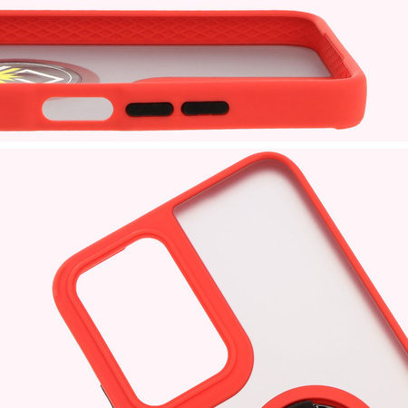 Etui z uchwytem na palec Bizon Case Hybrid Ring do Motorola Moto G35 5G, przydymione z czerwoną ramką
