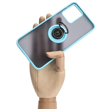 Etui z uchwytem na palec Bizon Case Hybrid Ring do Motorola Moto G13 / G23 / G53 5G, przydymione z jasnoniebieską ramką