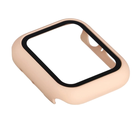 Etui ze szkłem do zegarka Bizon Case Watch Adamo do Apple Watch SE 3 / SE 2 / SE / 6 / 5 / 4 (40 mm), matowe różowe
