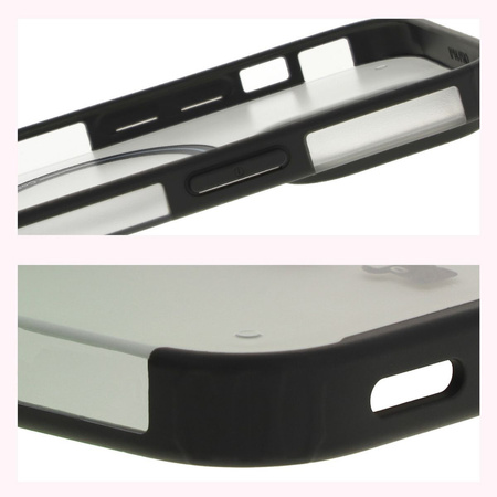 Etui z pierścieniem magnetycznym Bizon Case MatteO do iPhone 14 Pro, półprzezroczyste z czarną ramką