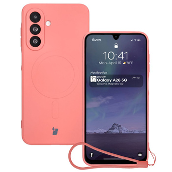 Silikonowe etui z pierścieniem magnetycznym Bizon Case Silicone Magnetic Sq do Galaxy A26 5G, brudnoróżowe