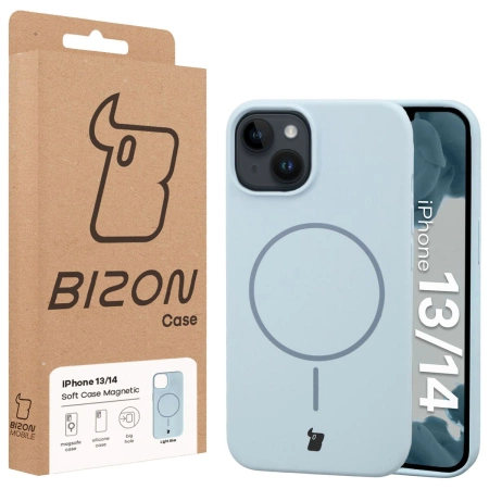 Silikonowe etui z pierścieniem magnetycznym Bizon Soft Case Magnetic do iPhone 14/13, błękitne
