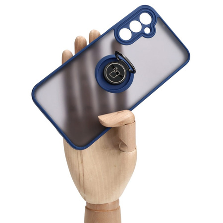 Etui z uchwytem na palec Bizon Case Hybrid Ring do Galaxy A24 4G, przydymione z granatową ramką