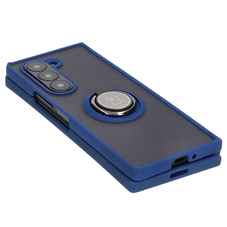 Etui z uchwytem na palec Bizon Case Hybrid Ring do Galaxy Z Fold6, przydymione z granatową ramką