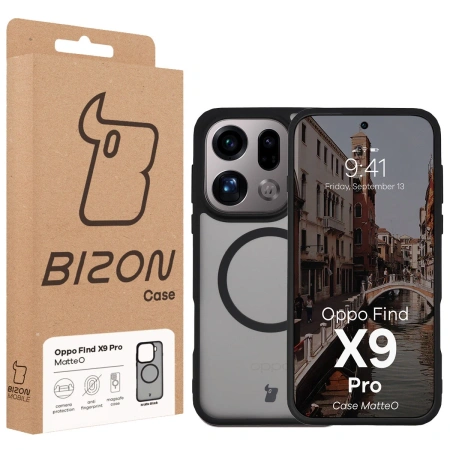 Etui z pierścieniem magnetycznym Bizon Case MatteO do Oppo Find X9 Pro, przydymione-czarne