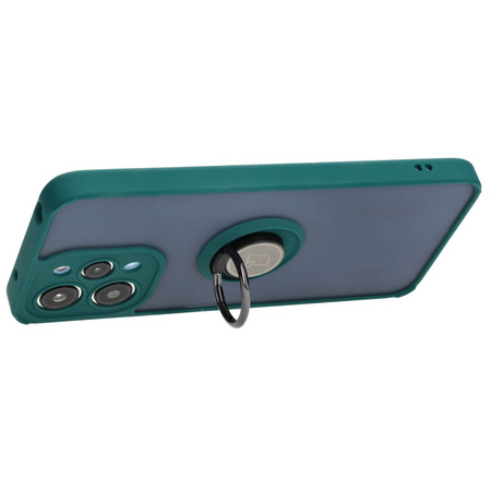Etui z uchwytem na palec Bizon Case Hybrid Ring do Xiaomi Redmi 12, przydymione z ciemnozieloną ramką