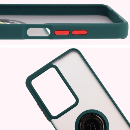 Etui z uchwytem na palec Bizon Case Hybrid Ring do Realme C75 4G / 14x 5G, przydymione z ciemnozieloną ramką