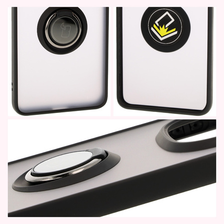 Etui z uchwytem na palec Bizon Case Hybrid Ring do Xiaomi Redmi Note 14 Pro 5G / Poco X7, przydymione z czarną ramką