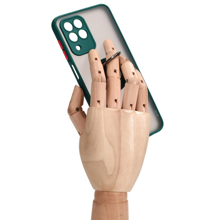 Etui z uchwytem na palec Bizon Case Hybrid Ring do Galaxy M33 5G, przydymione z ciemnozieloną ramką