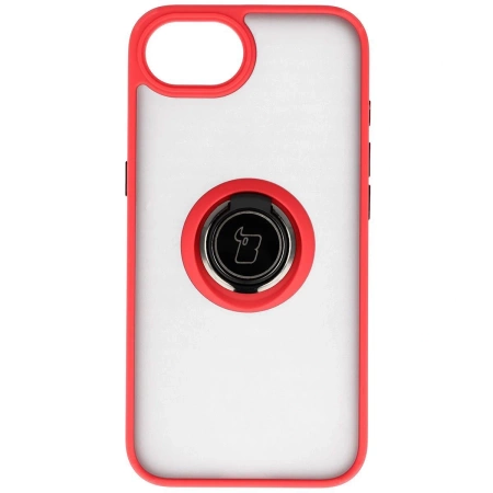 Etui z uchwytem na palec Bizon Case Hybrid Ring do iPhone 16e, przydymione z czerwoną ramką