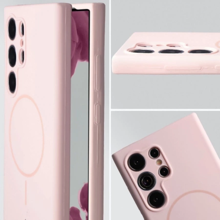 Silikonowe etui z pierścieniem magnetycznym Bizon Soft Case Magnetic do Galaxy S24 Ultra, jasnoróżowe