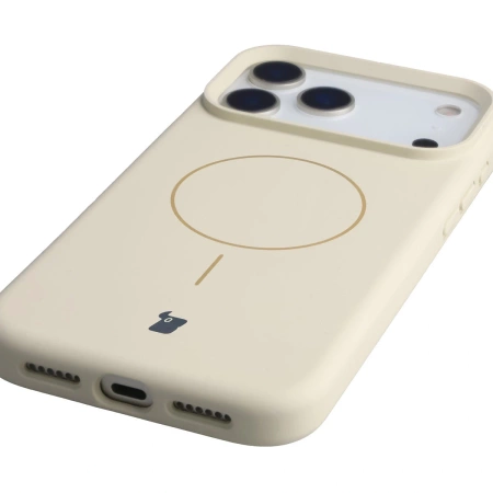 Silikonowe etui z pierścieniem magnetycznym Bizon Soft Case Magnetic do iPhone 17 Pro Max, écru