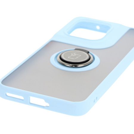 Etui z uchwytem na palec Bizon Case Hybrid Ring do Motorola Edge 50 Neo, przydymione z jasnoniebieską ramką