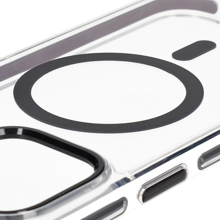 Etui z pierścieniem magnetycznym Bizon Case Marco do iPhone 14 Pro Max, przezroczyste z czarną ramką