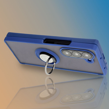 Etui z uchwytem na palec Bizon Case Hybrid Ring do Galaxy Z Fold6, przydymione z granatową ramką