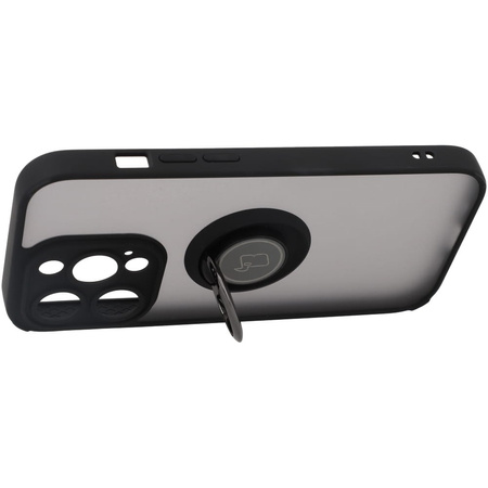 Etui z uchwytem na palec Bizon Case Hybrid Ring do iPhone 14 Pro, przydymione z czarną ramką
