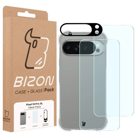Etui + 2x szkło hartowane + szkiełko na obiektyw Bizon Case Clear Pack do Google Pixel 10 Pro XL